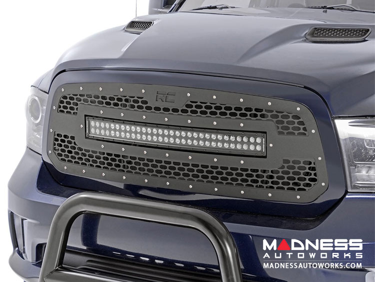 Dodge Ram 1500 Mesh Grill w/ 30in Dual Row Black Series LED by Rough Country (2013 - 2018)